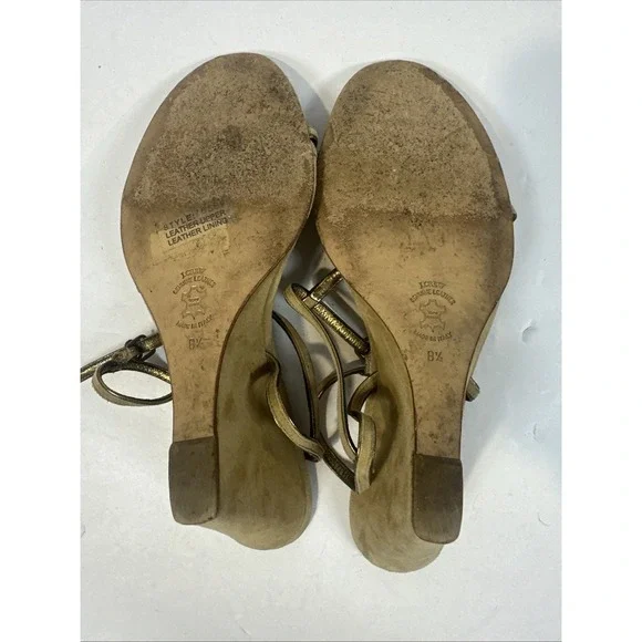 J Crew Brown Tan Leather Suede Strappy Wedge Heels Made In Italy Women's 8.5 - Picture 8 of 8